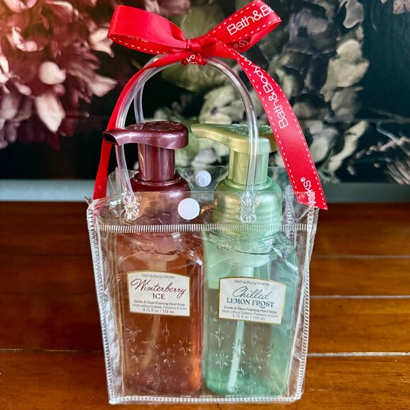 NEW 3-Pc WINTERBERRY ICE & CHILLED LEMON FROST Foaming Hand Soap BBW in Bag - Picture 1 of 3